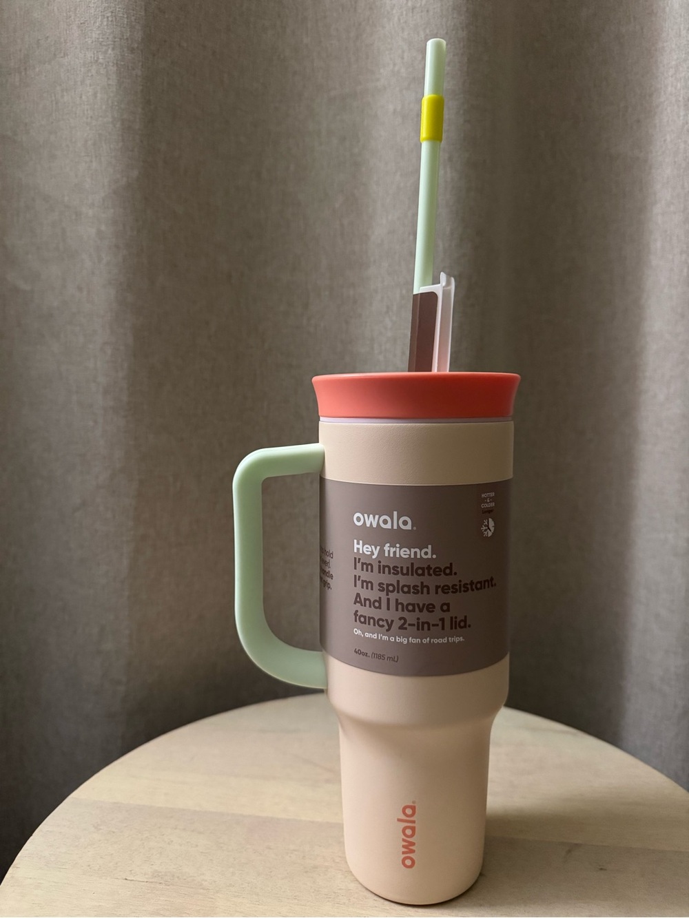 Owala Insulated Travel Mug with Handle and Straw - Peach/Coral